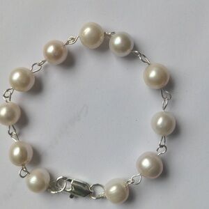 Genuine Freshwater pearl wire wrapped Bracelet  New silver filled wire. 7 1/2"